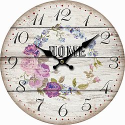 Dřevěné nástěnné hodiny Home and flowers, pr. 34 cm