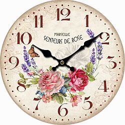 Dřevěné nástěnné hodiny Marseille flowers, pr. 34 cm