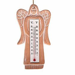 Keramický teploměr anděl Suzane, hnědá, v. 18 cm
