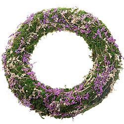 Mechový věnec se sušenými kvítky, fialová, 30 x 7 cm