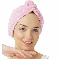 Rychleschnoucí froté turban na vlasy růžová