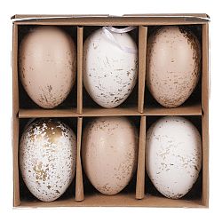 Sada umělých velikonočních vajíček zlatě zdobených, šedo-bílá, 6 ks