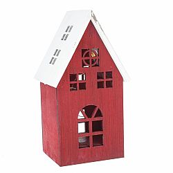 Vánoční dřevěná LED dekorace Light house červená, 11,7 x 21,2 x 9,7 cm