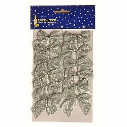 Vánoční ozdoba Mašle glitter 12 ks, stříbrná, 5,5 cm
